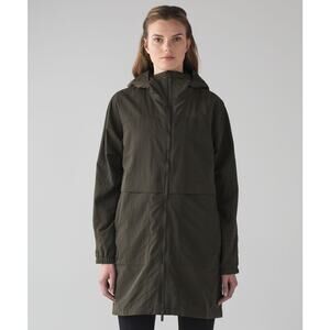 Lululemon Easy As Jacket Dark Olive Size 4 Rain Jacket Mid-Length Waterproof